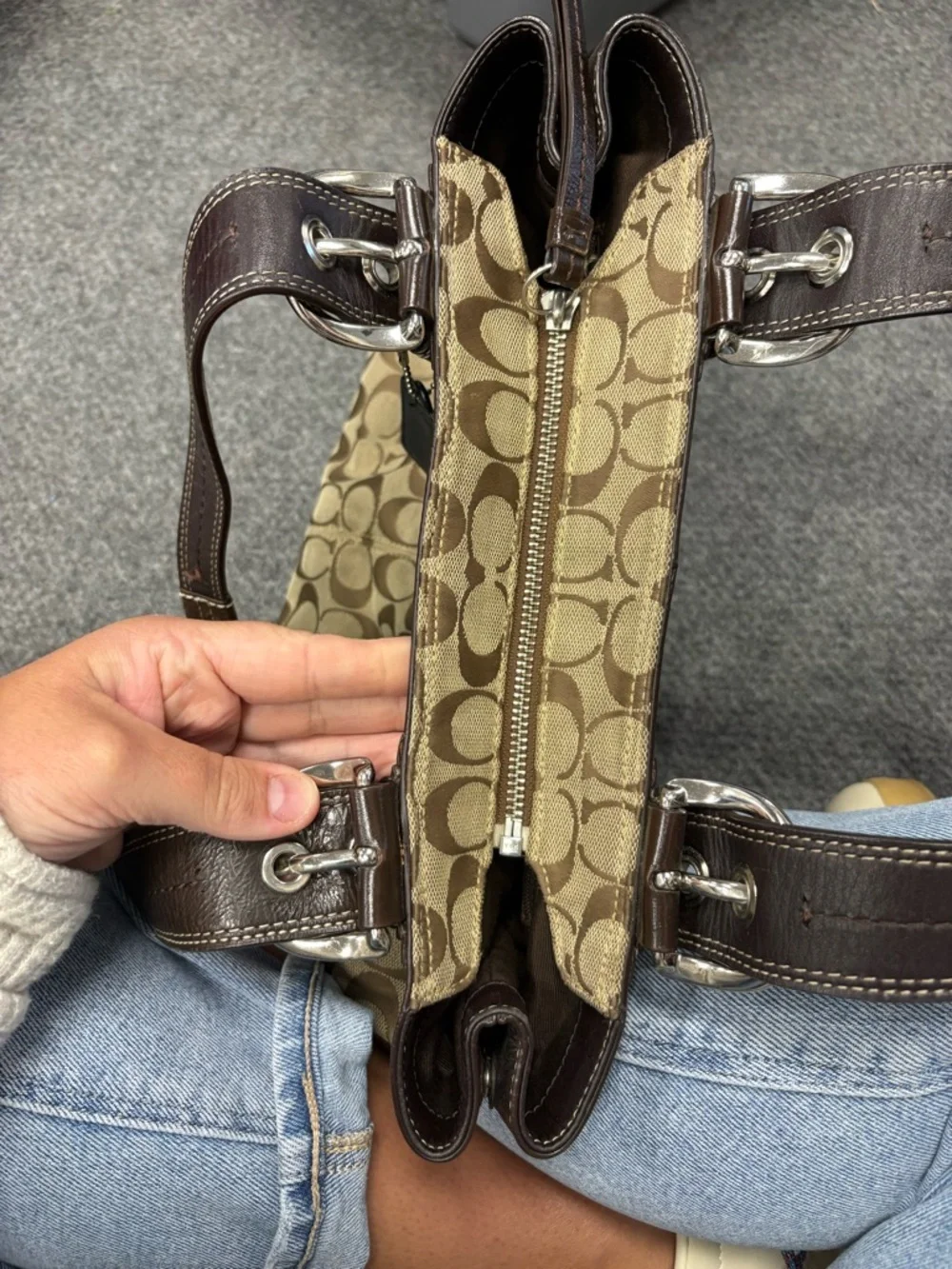 Coach Beige and Brown Signature Canvas Tote F15047